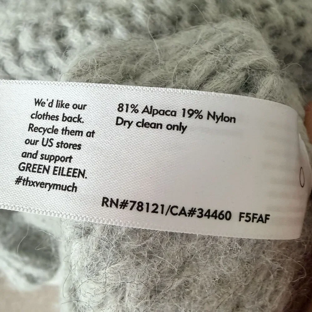 Eileen Fisher Alpaca Sweater M Gray Chunky Knit Peru Boxy Cozy Minimalist Luxury